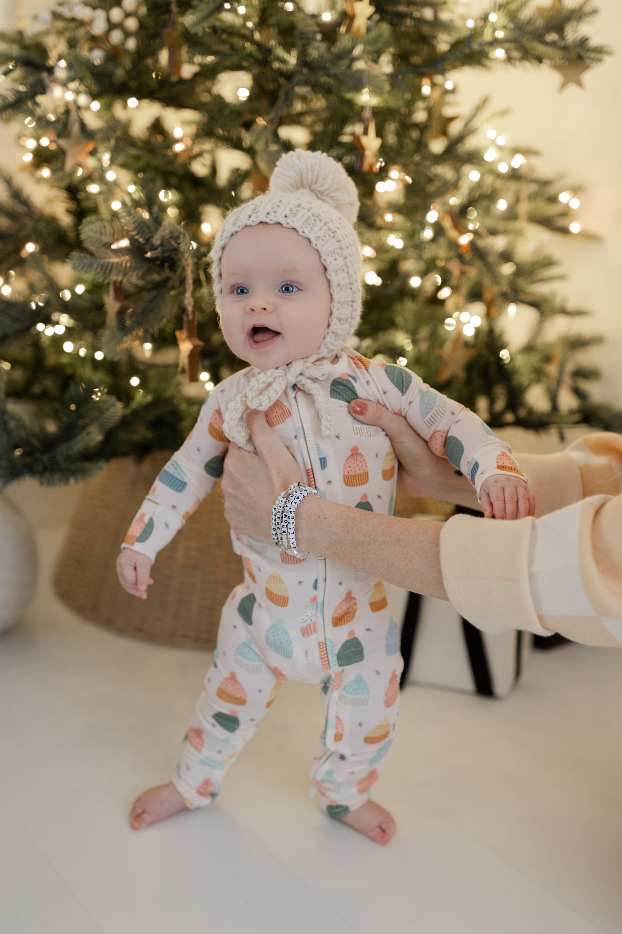 Pastel Pom Hat Zip Romper - Bamboo Pajama – Lolli Co.